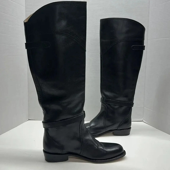 Frye Dorado Boots Riding Leather Tall Pull On Boot Silver Black Women's Size 6 - Picture 5 of 10